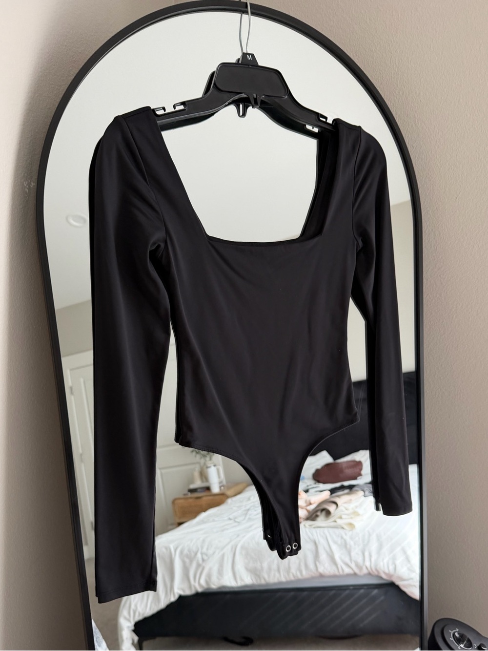 Forever 21 Black Long-Sleeve Square Neck Bodysuit